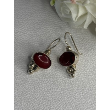Vintage 925 Sterling Silver Carnelian Earrings Length 1.30 Inch