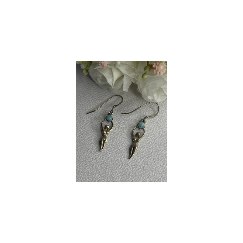 Dancing Girl 925 Sterling Silver Larimar Earrings Length 1.60 Inch