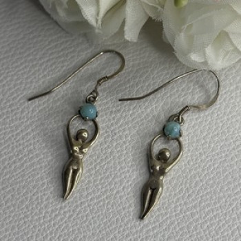 Dancing Girl 925 Sterling Silver Larimar Earrings Length 1.60 Inch