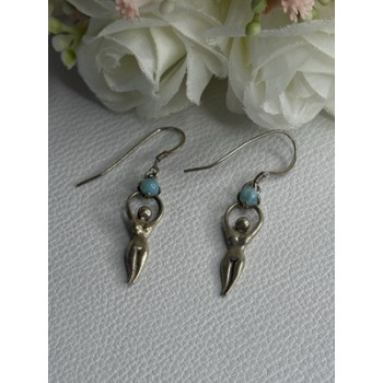 Dancing Girl 925 Sterling Silver Larimar Earrings Length 1.60 Inch