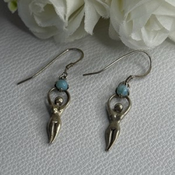 Dancing Girl 925 Sterling Silver Larimar Earrings Length 1.60 Inch