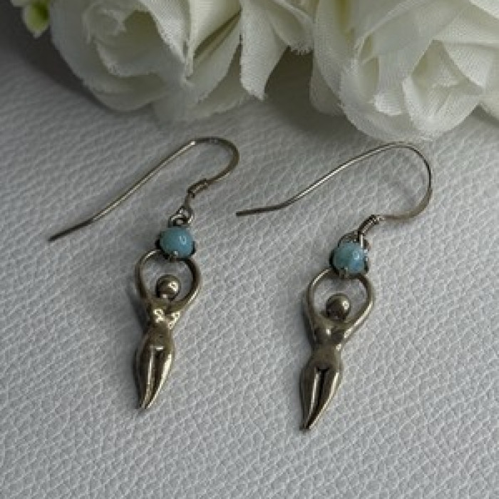 Dancing Girl 925 Sterling Silver Larimar Earrings Length 1.60 Inch