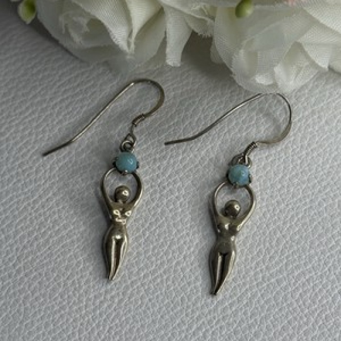 Dancing Girl 925 Sterling Silver Larimar Earrings Length 1.60 Inch