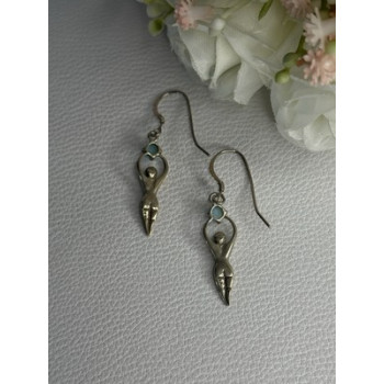 Dancing Girl 925 Sterling Silver Larimar Earrings Length 1.60 Inch