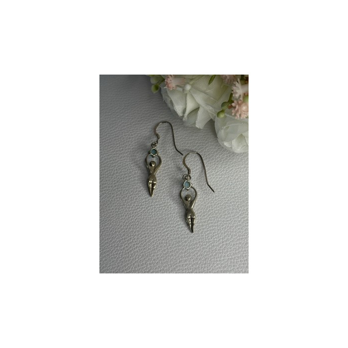 Dancing Girl 925 Sterling Silver Larimar Earrings Length 1.60 Inch