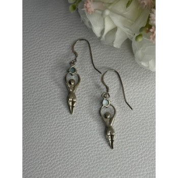 Dancing Girl 925 Sterling Silver Larimar Earrings Length 1.60 Inch