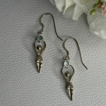 Dancing Girl 925 Sterling Silver Larimar Earrings Length 1.60 Inch