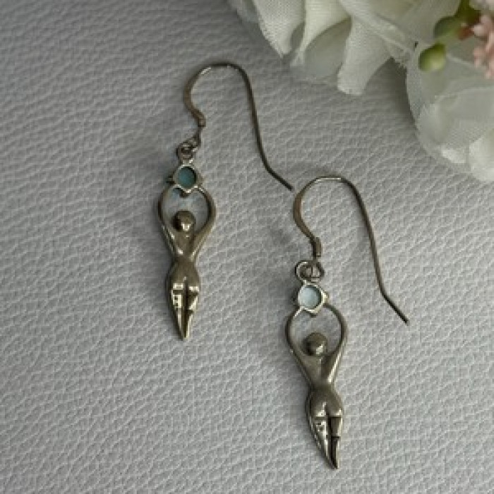 Dancing Girl 925 Sterling Silver Larimar Earrings Length 1.60 Inch