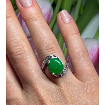 D'joy 925 Sterling Silver Green Nephrite & White Beryl Ring Size 6.5