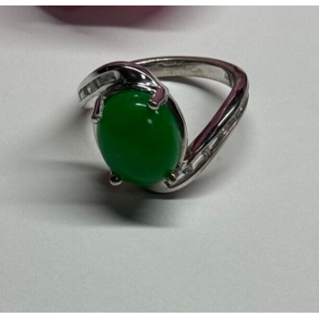 D'joy 925 Sterling Silver Green Nephrite & White Beryl Ring Size 6.5
