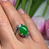 D'Joy 925 Sterling Silver Green Nephrite & White Beryl Ring Size 6.5