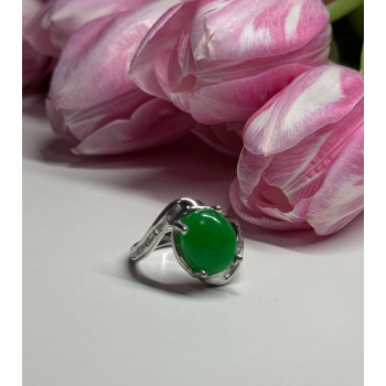 D'joy 925 Sterling Silver Green Nephrite & White Beryl Ring Size 6.5