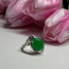 D'Joy 925 Sterling Silver Green Nephrite & White Beryl Ring Size 6.5