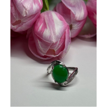 D'joy 925 Sterling Silver Green Nephrite & White Beryl Ring Size 6.5
