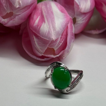 D'Joy 925 Sterling Silver Green Nephrite & White Beryl Ring Size 6.5