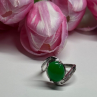 D'Joy 925 Sterling Silver Green Nephrite & White Beryl Ring Size 6.5