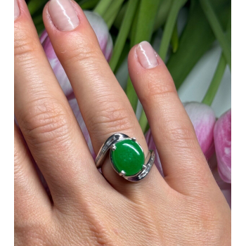 D'joy 925 Sterling Silver Green Nephrite & White Beryl Ring Size 6.5