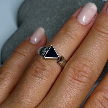 925 Sterling Silver & 10k Yellow Gold Onyx Ring Size 6