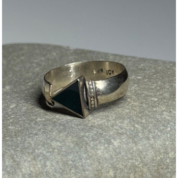 925 Sterling Silver & 10k Yellow Gold Onyx Ring Size 6