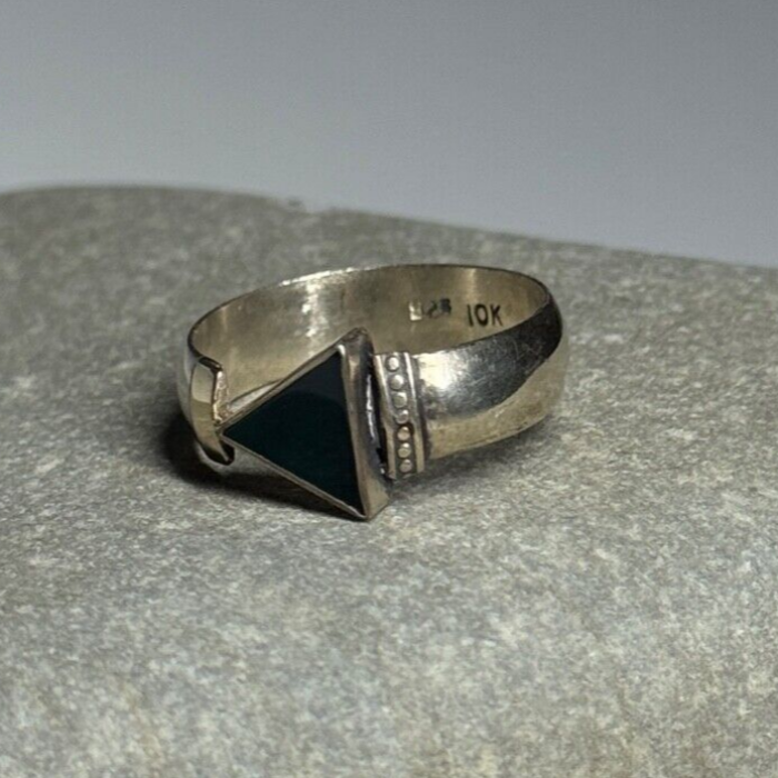 925 Sterling Silver & 10k Yellow Gold Onyx Ring Size 6