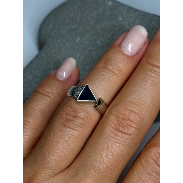 925 Sterling Silver & 10k Yellow Gold Onyx Ring Size 6