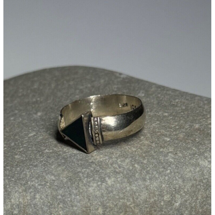 925 Sterling Silver & 10k Yellow Gold Onyx Ring Size 6