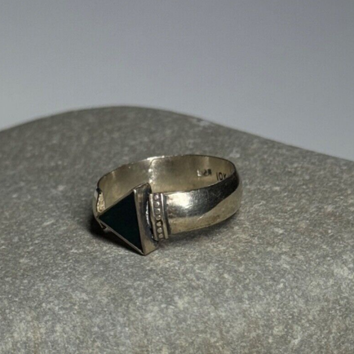 925 Sterling Silver & 10k Yellow Gold Onyx Ring Size 6