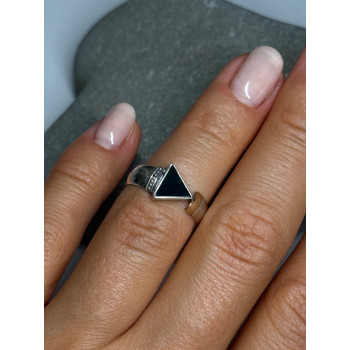 925 Sterling Silver & 10k Yellow Gold Onyx Ring Size 6