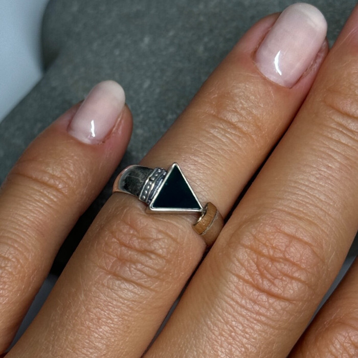 925 Sterling Silver & 10k Yellow Gold Onyx Ring Size 6
