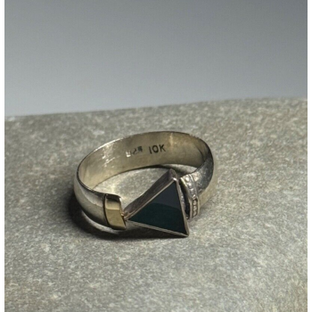 925 Sterling Silver & 10k Yellow Gold Onyx Ring Size 6