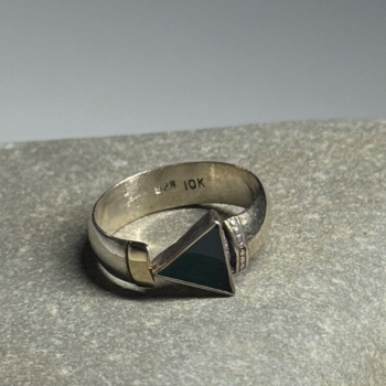 925 Sterling Silver & 10k Yellow Gold Onyx Ring Size 6