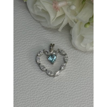 925 Sterling Silver Topaz & Beryl Heart Pendant Length 0.80 Inch
