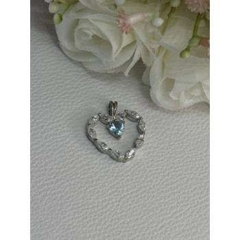 925 Sterling Silver Topaz & Beryl Heart Pendant Length 0.80 Inch