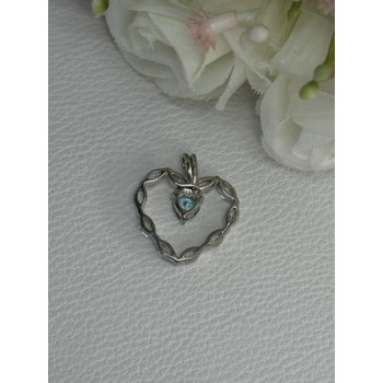 925 Sterling Silver Topaz & Beryl Heart Pendant Length 0.80 Inch