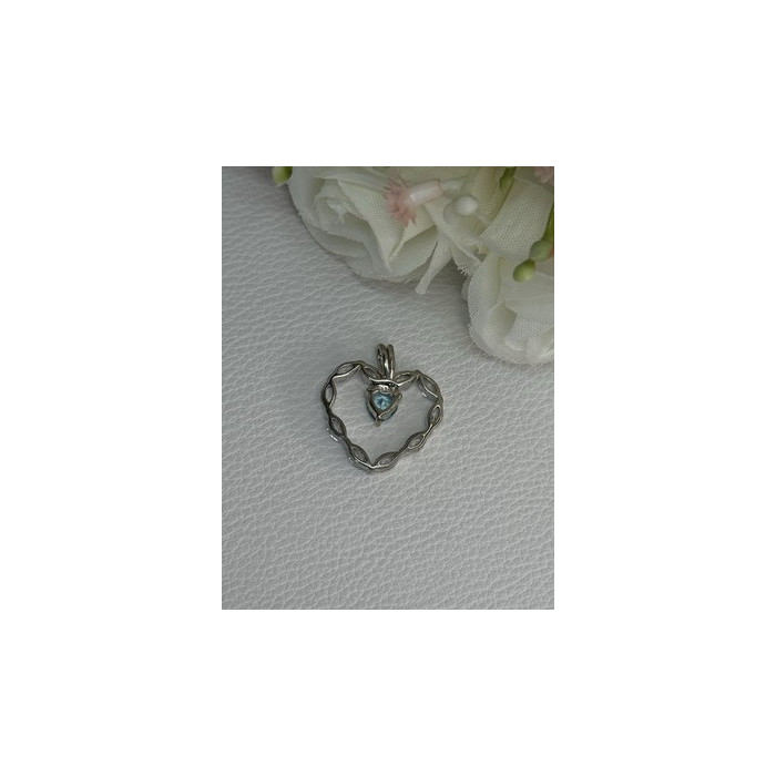 925 Sterling Silver Topaz & Beryl Heart Pendant Length 0.80 Inch