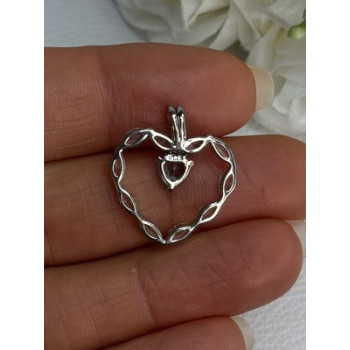 925 Sterling Silver Topaz & Beryl Heart Pendant Length 0.80 Inch