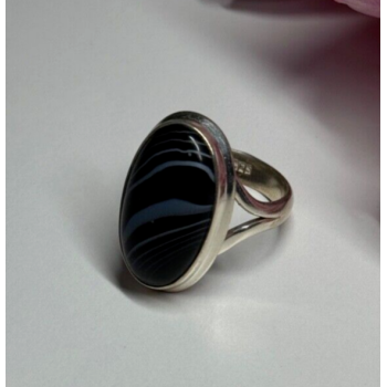 925 Sterling Silver Agate Ring Size 7