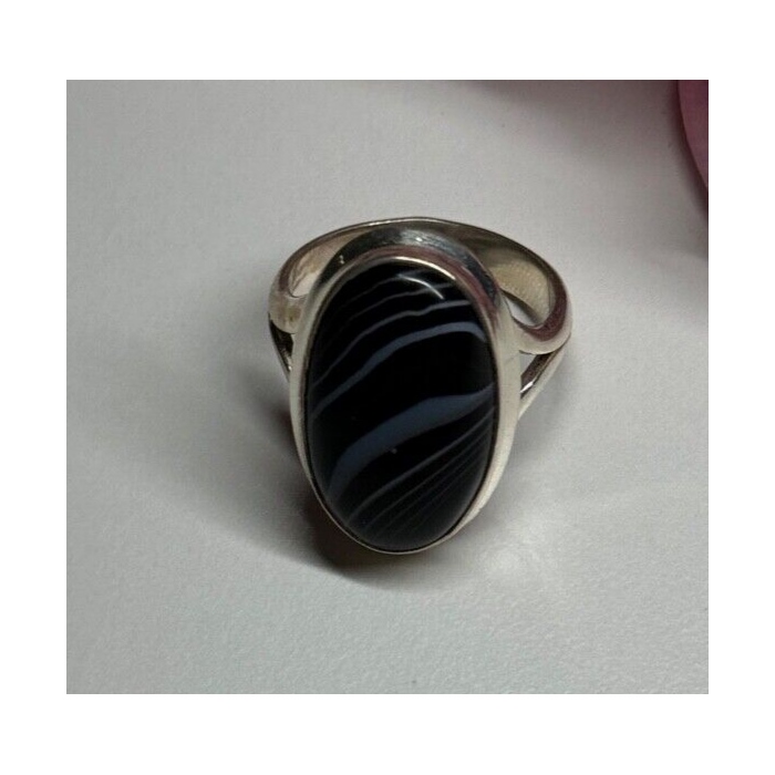 925 Sterling Silver Agate Ring Size 7