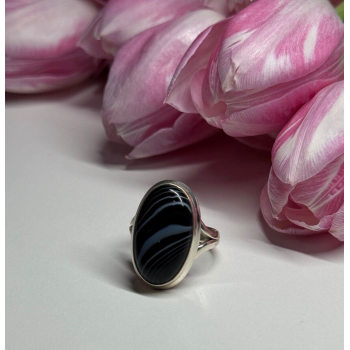 925 Sterling Silver Agate Ring Size 7