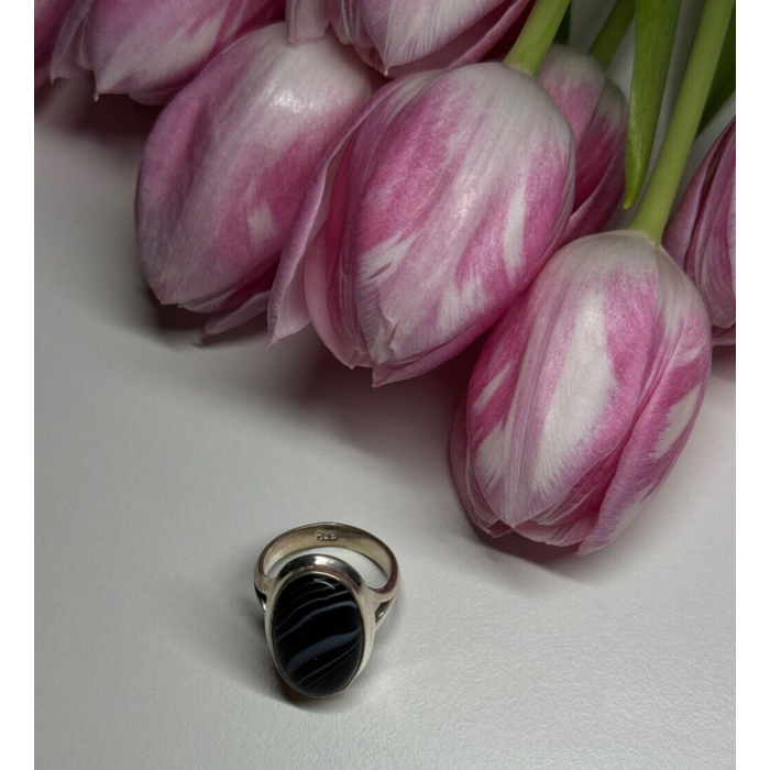 925 Sterling Silver Agate Ring Size 7
