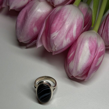 925 Sterling Silver Agate Ring Size 7