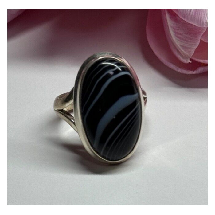 925 Sterling Silver Agate Ring Size 7