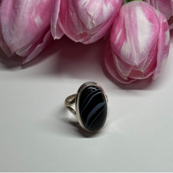 925 Sterling Silver Agate Ring Size 7