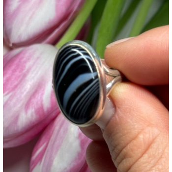 925 Sterling Silver Agate Ring Size 7