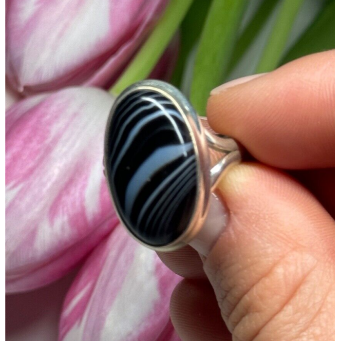 925 Sterling Silver Agate Ring Size 7