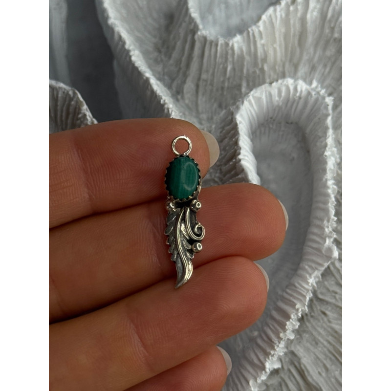 925 Sterling Silver Malachite Pendant Length 1.15 Inch