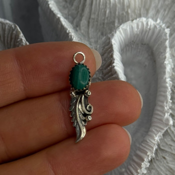 925 Sterling Silver Malachite Pendant Length 1.15 Inch