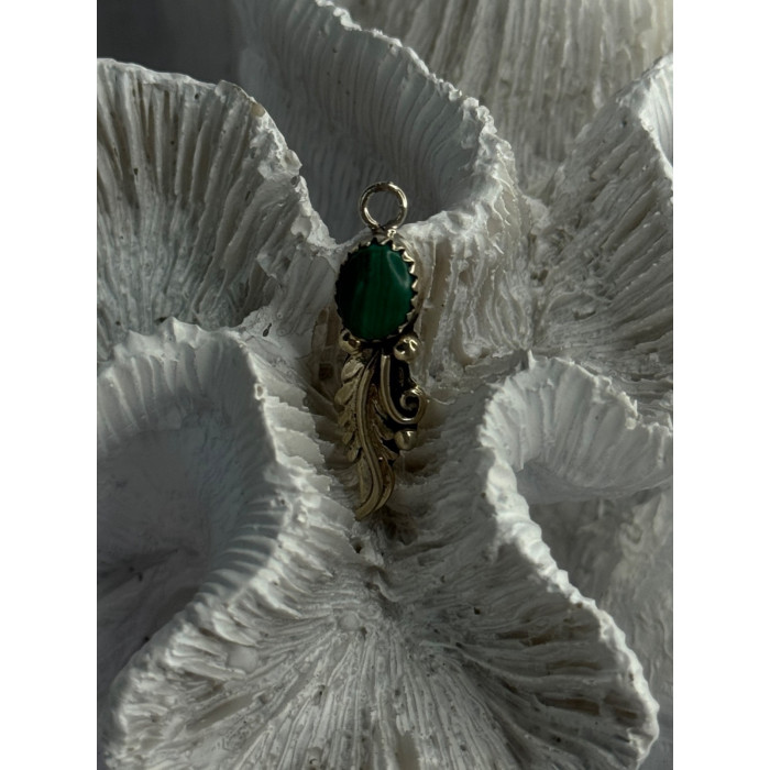 925 Sterling Silver Malachite Pendant Length 1.15 Inch