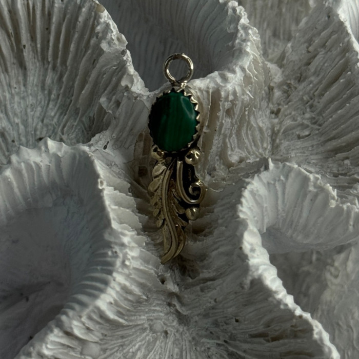 925 Sterling Silver Malachite Pendant Length 1.15 Inch