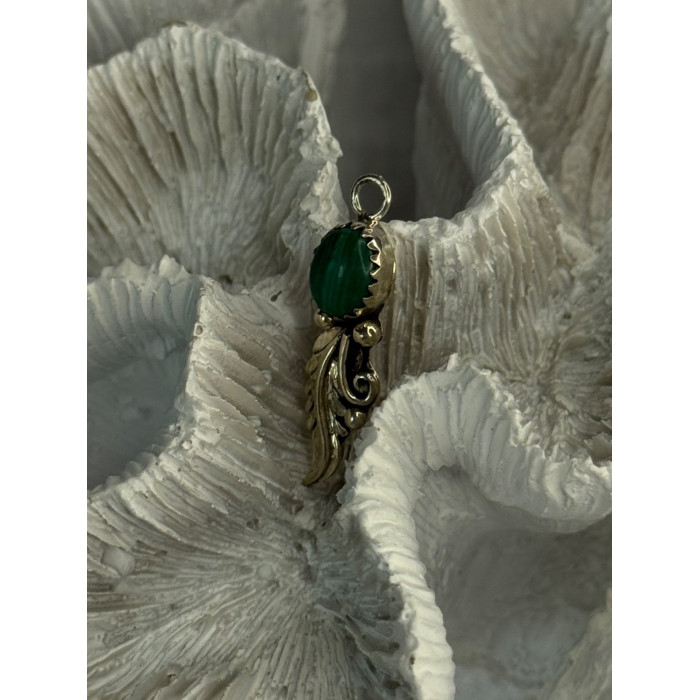 925 Sterling Silver Malachite Pendant Length 1.15 Inch